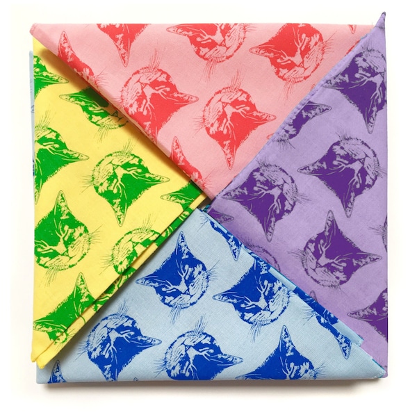 Cat Bandana, Cute Kitty Face Bandana, bandanas, mens bandana, womens bandana, cat head scarf, reusable cloth, colorful scarf, cats cat gift