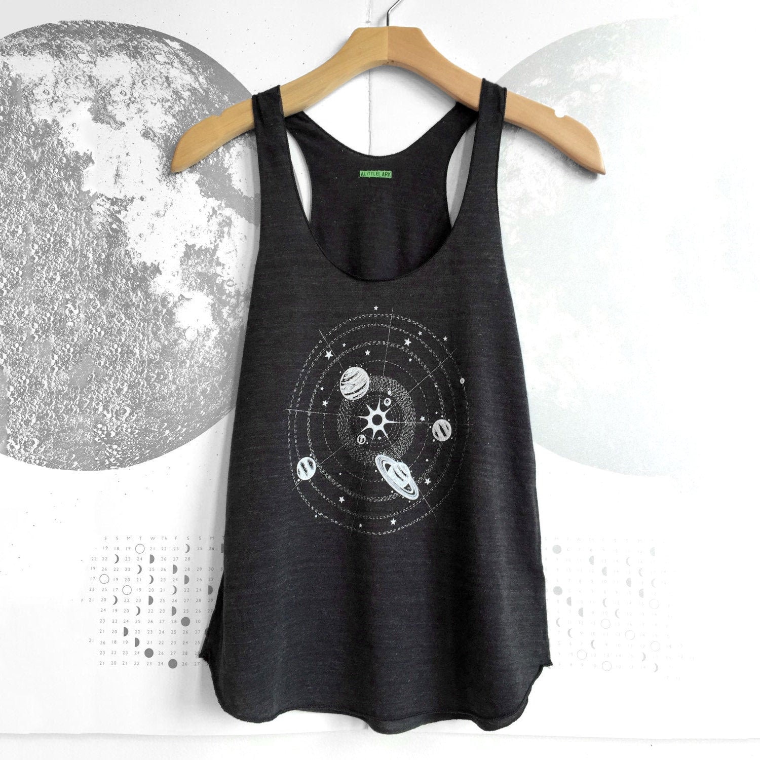 Womens Solar System Tank Top: Silver Glow in Dark Space