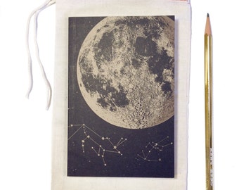 Moon Journal, small blank notebook, moon notebook, space journal, small travel notebook, Moon art with animals constellation