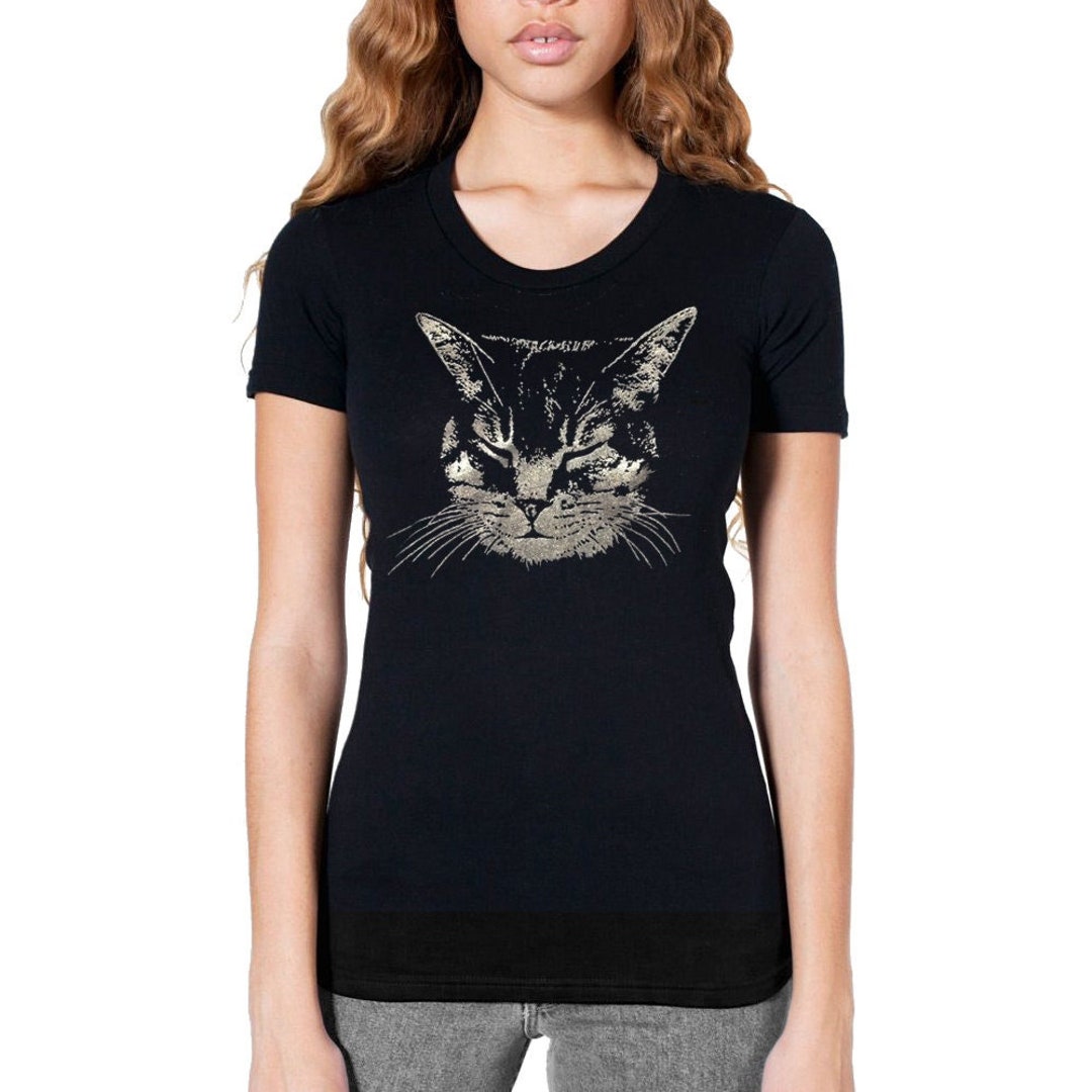 Women's Black Cat Shirt, Cat T-shirt, Kitty Shirt, Crazy Cat