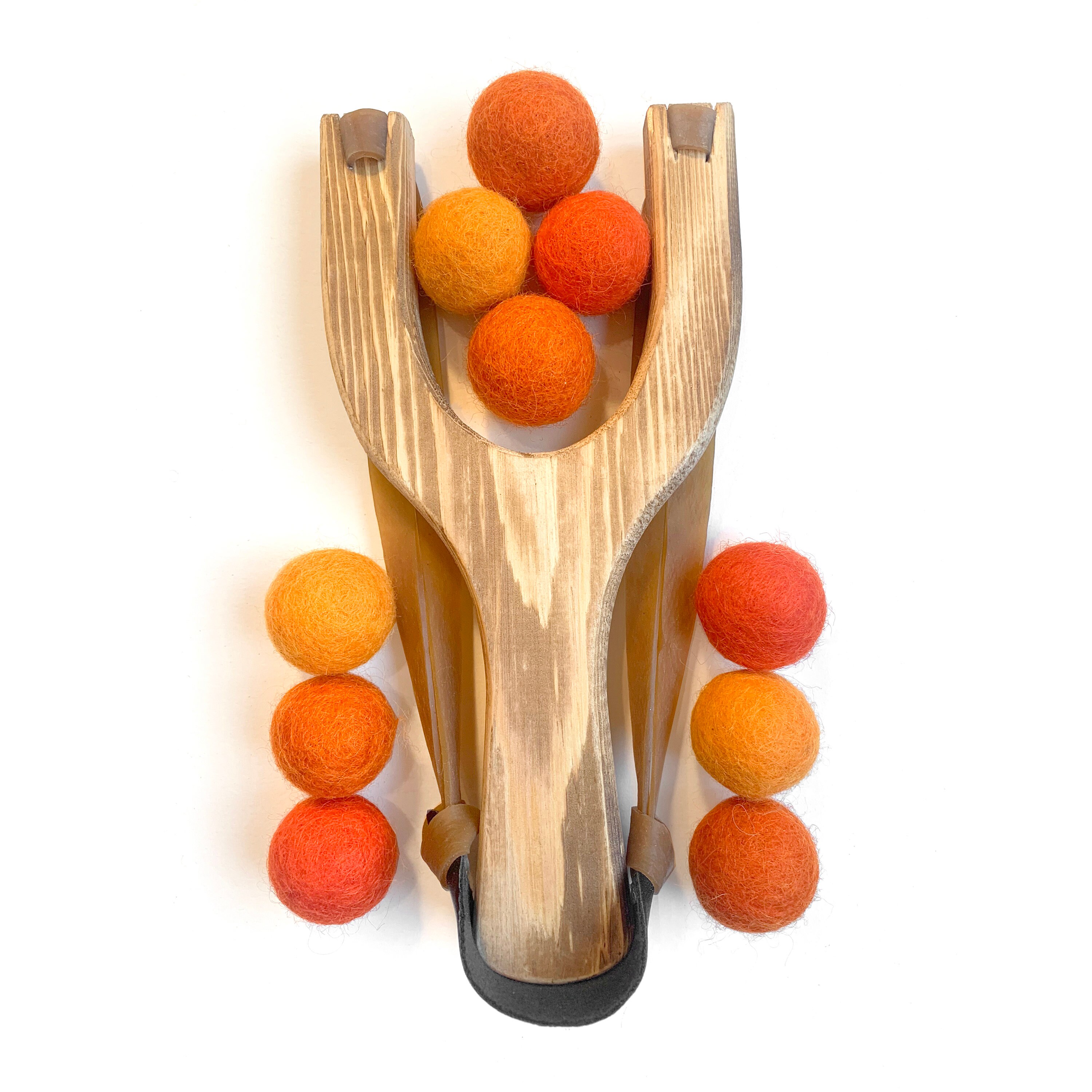 Classic Wooden Slingshot, Rainbow Felt Balls - Campover