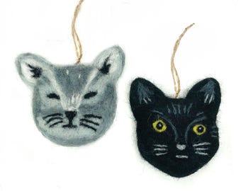Felted Wool Cat Ornament: Handmade Kitty Charm, Nursery Decor