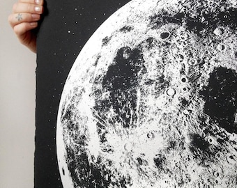 2026 Moon Calendar Silver Print: Large Hand Printed Lunar Wall Chart
