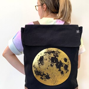 Silver Moon Grey Backpack by Little Lark, Canvas Backpack, Moon Bag, Vegan Backpack, Grey Rucksack, School Bag image 9