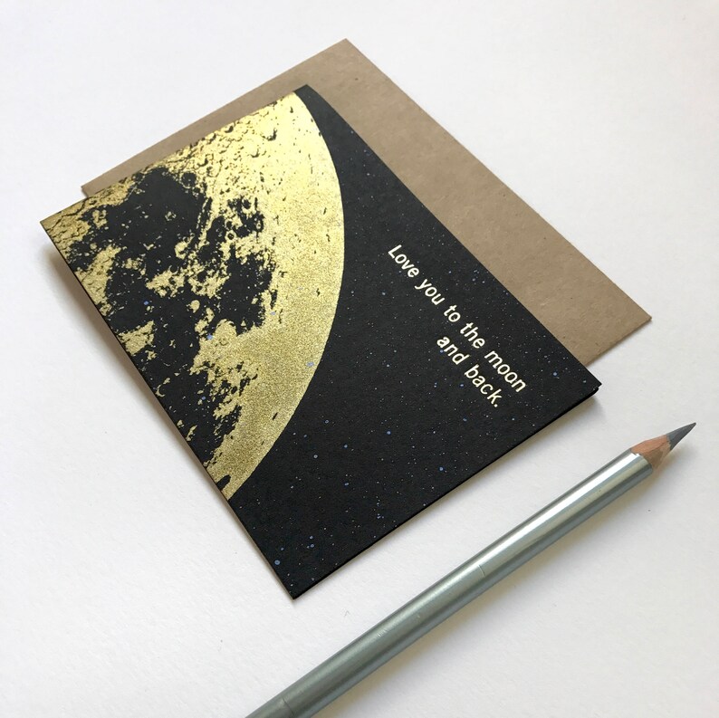 Love you to the Moon and Back Card, Love Cards, moon card, Anniversary Card, Valentine Card, I Love you Card, Girlfriend card, Gold Moon image 8