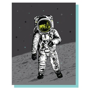 Astronaut-Karte, Platz-Karte, Mann auf Mond Greeting Card, leere Geburtstagskarten, lunar Spaceman Spaceman Hinweis Karte, Mann auf dem Mond