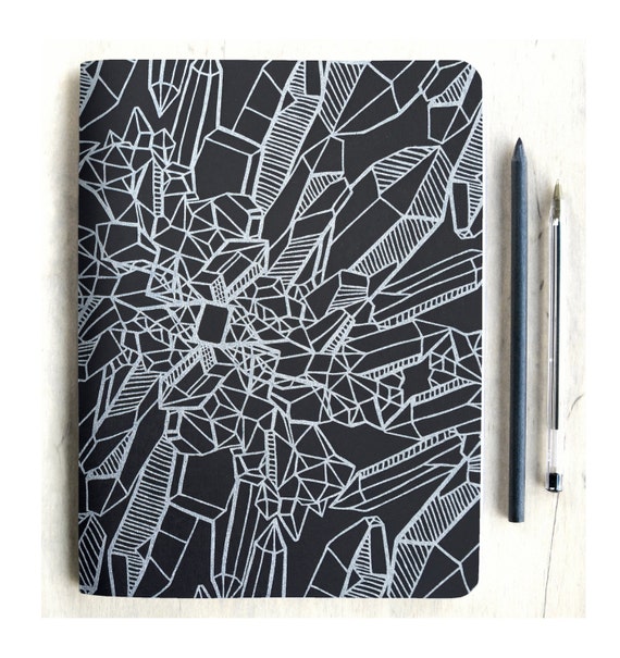Silver Crystal Journal, Handmade Sketchbook, Blank Notebook, Art Notebook,  Boho Gift, Bohemian Gift, Gift for Crystal Lover Teen 