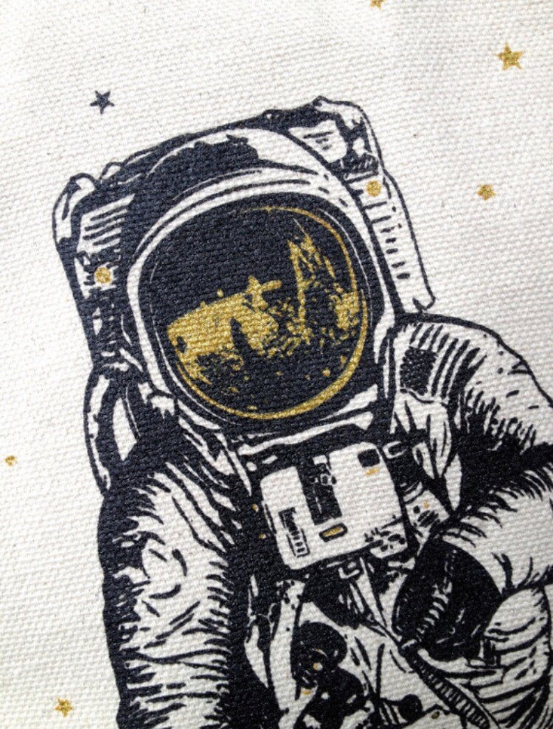 Space Kid School Lunch Bag, Astronaut Lunch Box, Man on the moon, Camp Lunch Box, Cotton Canvas washable reusable lunch image 2