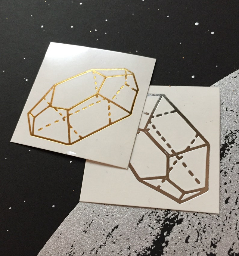 Metallic Gold Citrine Crystal temporary tattoos, shiny silver gem jewel golden stone design by Little Lark, transfer on skin & paper goods image 3