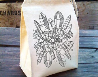 Kids Crystal Lunch Bag: Silver Glitter Ink, Recycled Canvas Tote