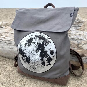 Silver Moon Grey Backpack by Little Lark, Canvas Backpack, Moon Bag, Vegan Backpack, Grey Rucksack, School Bag image 3