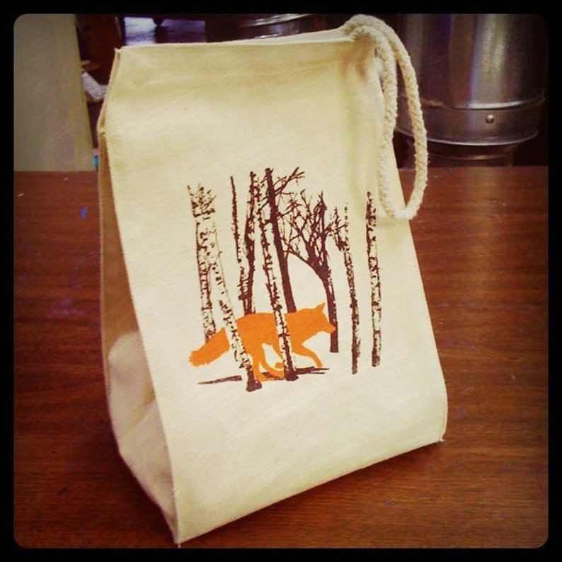 Lunch Bag, Fox lunch bag, Fox Lunch Box, kids Woodland WOLF gift, Cloth lunch bags, reusable washable lunch bags, Cotton Canvas Lunch Bag image 4