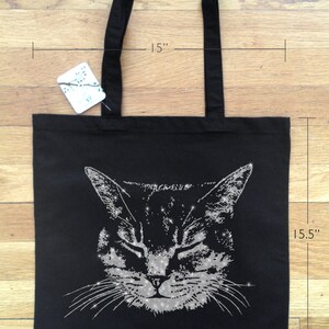 Glitter Cat tote bag, Silver Gold Cat Black Tote bag, Cat gift tote, Meow Cat tote with metallic glitter ink, gift for crazy cat lady image 4