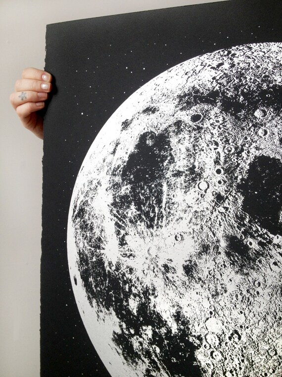 シルクスクリーンの月のアートプリント：金インクの満月、22