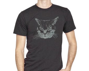 Men's Heather Black Cat Shirt: Tri-Blend Kitty Tee