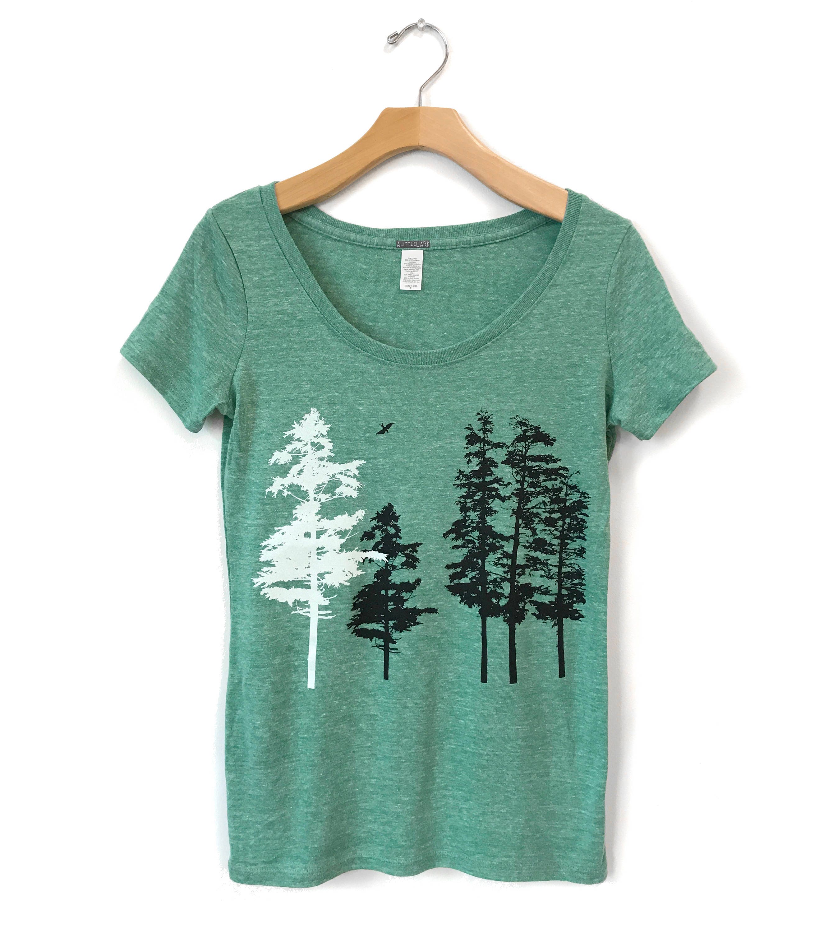 Womens Winter Forest Print 3/4 Sleeve Crew Neck Top Tshirt Womens Winter Forest Print 3/4 Sleeve Crew Neck Top Tshirt