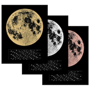 Calendrier lunaire 2025, calendrier lunaire 2025, calendrier mural doré, phases de la lune 2025, impression pleine lune, cuivre or argent rose, décoration d'intérieur art lunaire