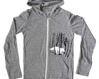 Fox Shirt, Gray Hooded sweatshirt w/zipper, Wolf Shirt, men clothing, women clothing, ultra soft