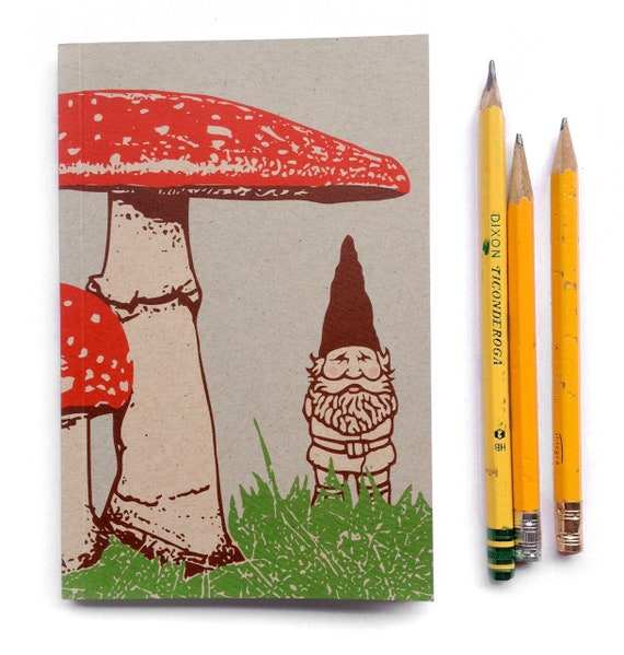 Gnome & Red Mushroom Journal: Small Blank Notebook, Woodland Gift