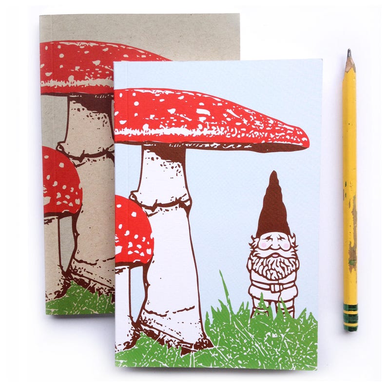Gnome & Red Mushroom Journal: Small Blank Notebook, Woodland Gift image 3