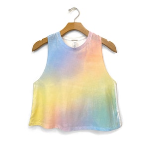Misty Rainbow Crop Tank Top, Hand Painted Rainbow Shirt, Rainbow Colors, Ombre Rainbow
