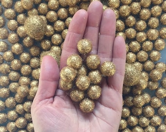 12 Mini Glitter Felt Balls: 1.5cm Gold Copper Silver Craft Decoration