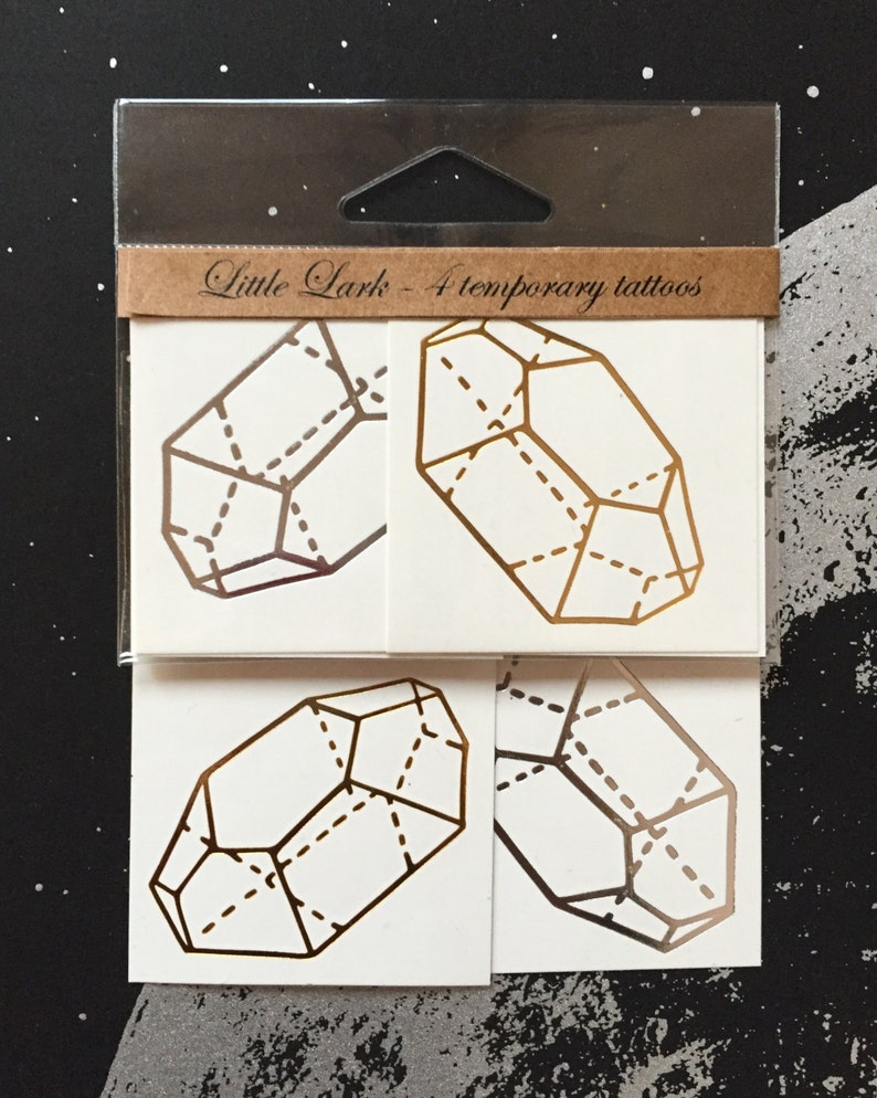 Metallic Gold Citrine Crystal temporary tattoos, shiny silver gem jewel golden stone design by Little Lark, transfer on skin & paper goods image 5