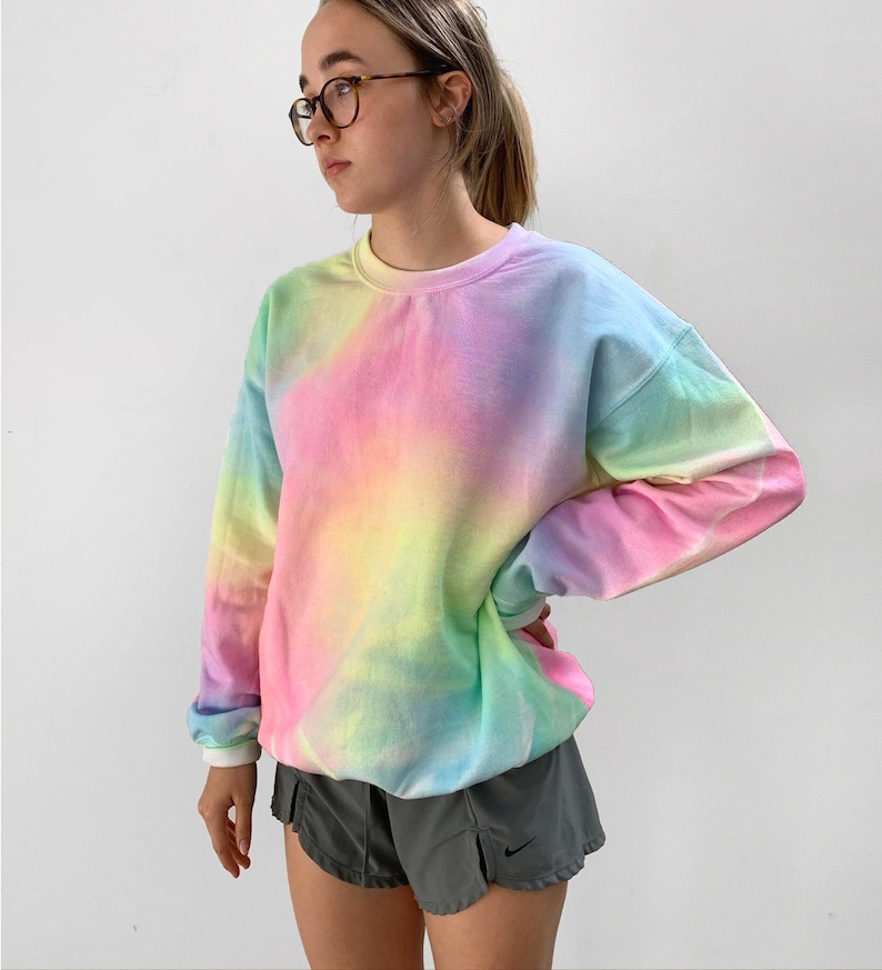 Misty Rainbow Sweatshirt, Hand Painted Rainbow Shirt, Rainbow Colors image 1