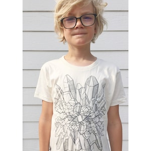 Kids Organic Crystal shirt, rad silver glitter science tee, natural quartz modern, hand screen print awesome unisex gift for geo lover, boho