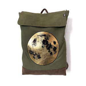 Sac à dos vert lune doré Little Lark, sac à dos en toile, sac lune, sac à dos végétalien, sac à dos noir, cartable