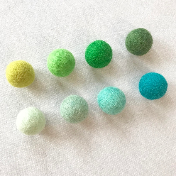 Wool Felt Balls, 50 Felt Balls Pack, Wool Pom Poms, Green Tone Colors, Felt Pom Poms, bulk 2.5CM felt balls, Mint Chartreuse Kelly Forest