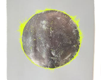Totale zonsverduistering kunstafdruk/schilderij: neon zon, zilverfolie astronomieschilderij
