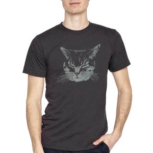 Men&#39;s Cat Shirt, Heather Black Grey Cat Shirt, Gift for Cat Lover, Kitty Shirt, Kitten Shirt, Black Cat shirt, Cat Tshirt Meow Shirt