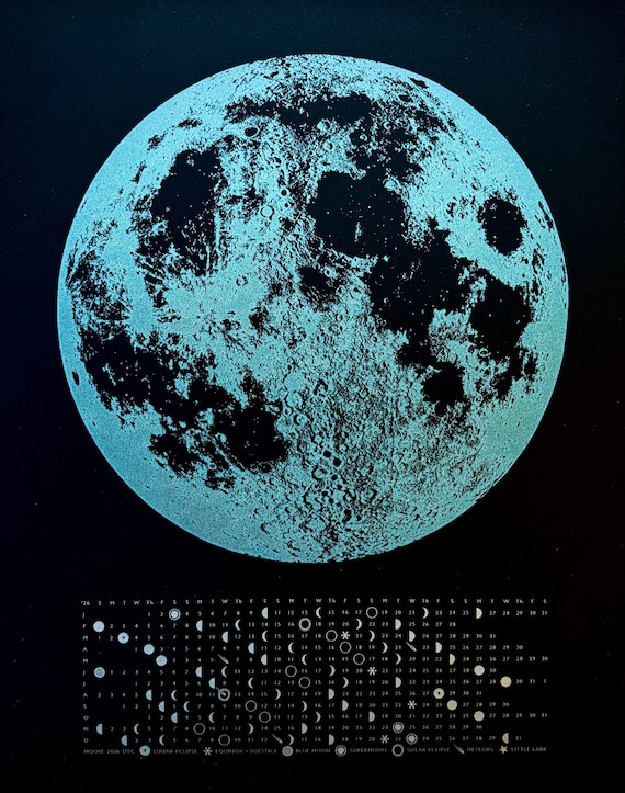 2026 Moon Phase Calendar | Gold Moon Wall Calendar | Metallic Ink