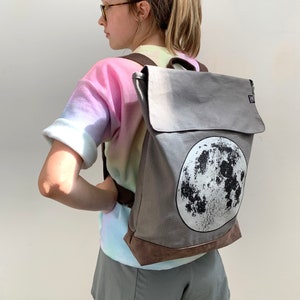 Silver Moon Grey Backpack by Little Lark, Canvas Backpack, Moon Bag, Vegan Backpack, Grey Rucksack, School Bag image 8