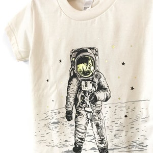 Astronaut Shirt, Organic Clothing, Kids moon t-shirt, Space t-shirt, Cool kid Tshirt, space graphic tee, gold foil stars, hip boy clothes image 3