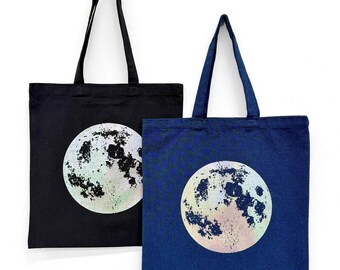 Hologram Full Moon Tote Bag: Celestial Cotton Shopping Bag - Etsy
