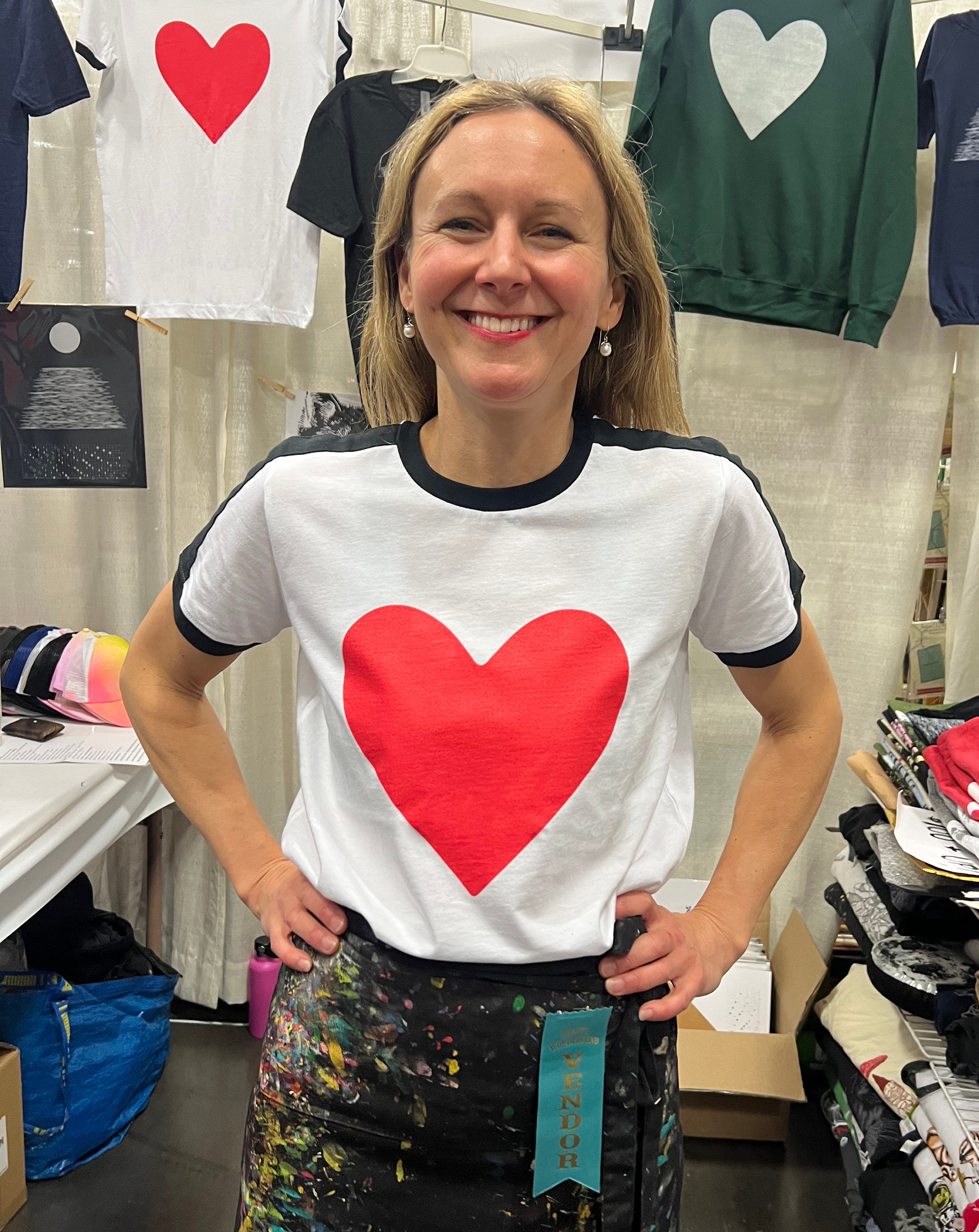 Big Love Red Heart Valentine T-shirt, Retro Printed Neon Red