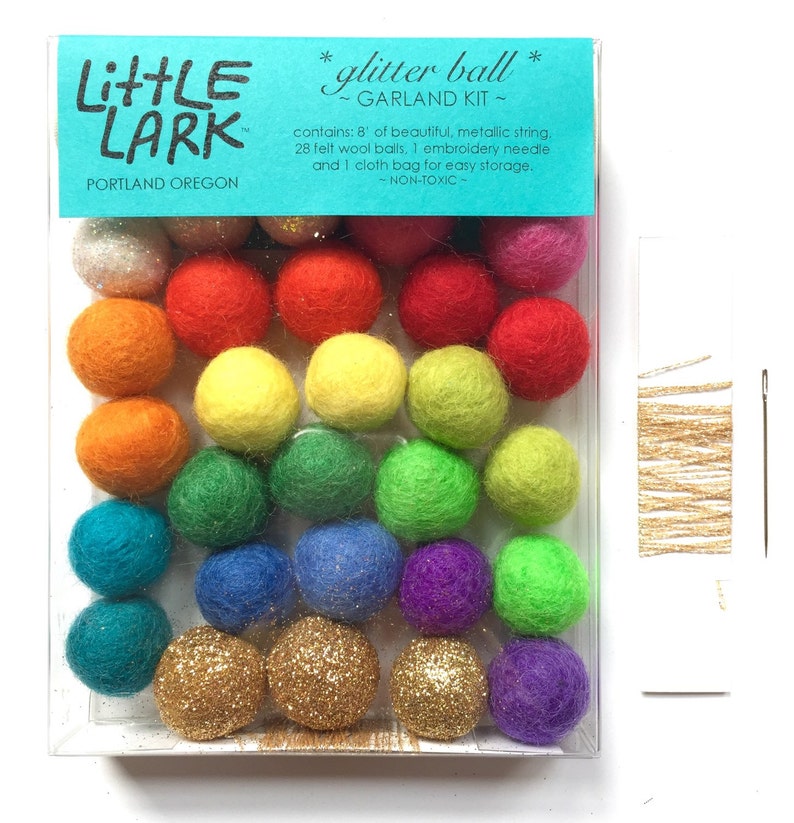Rainbow Felt Ball Garland Kit: Glitter & Metallic Accents - Etsy