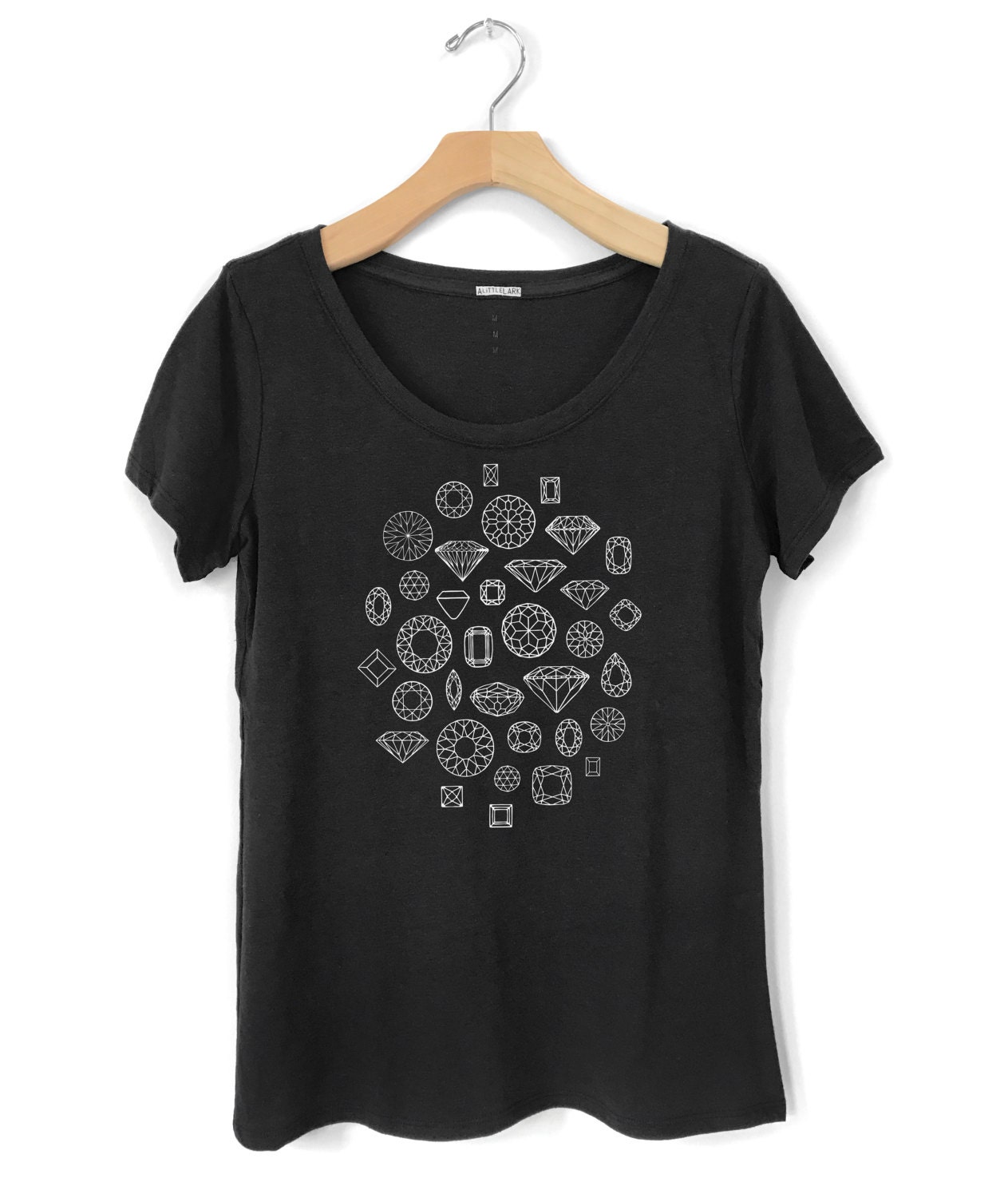 ★LMOOD★ Jewel Trimming Half T-Shirt Black Diamond T-shirt, Womens Diamond T Shirt, Black Shirt, Jewels