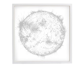 Space Art Print, Sun Print, Space Wall Art, Sun Art, Platinum Gift, Minimalist Art, Home Decor, boho decor, Silver Art Print, Nursery Decor