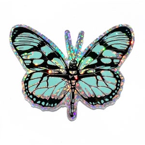 Glitter Glasswing Schmetterling Aufkleber, 3-Zoll-Vinyl-Aufkleber, Natur-Schimmer-Aufkleber, Insekten-Geburtstags-Gastgeschenke, Aufkleber-Sammler