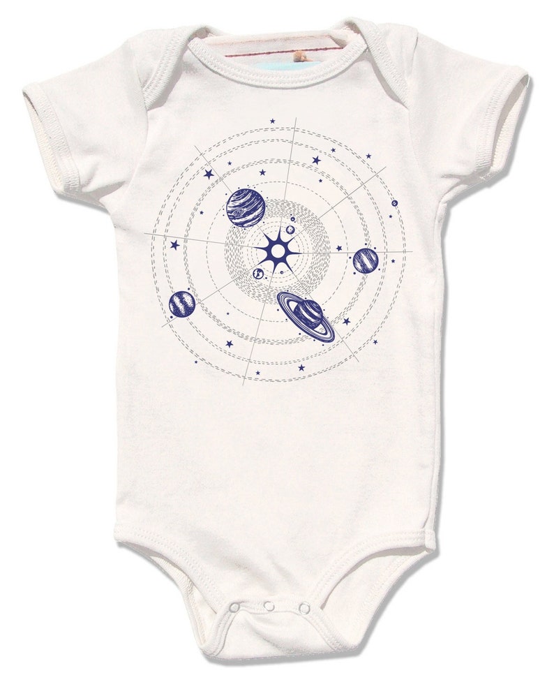 Solar System Onesie, Space Bodysuit, Planets Onesie, Organic Baby Clothes, Unisex Space gift, Baby Clothing, Baby Bodysuit, Baby Onesie image 1