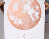 Copper Moon, Full Moon Print, 2019 Wall Calendar, Moon Phases, lunar calendar print, 2019 Planner, silver gold large print, space wall art