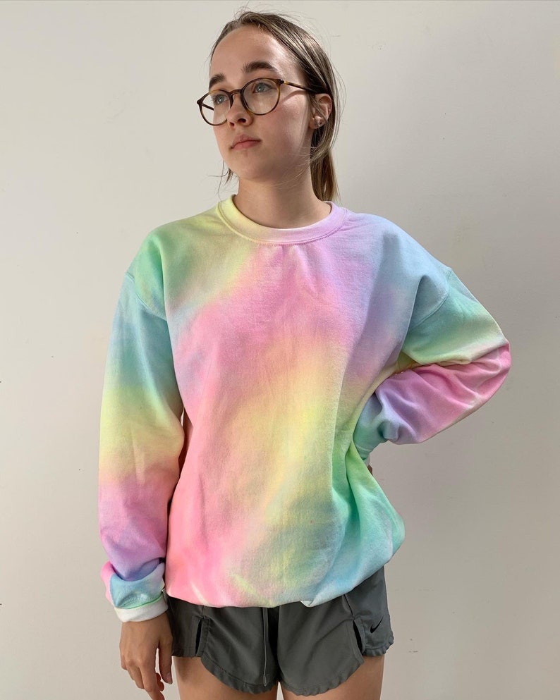 Misty Rainbow Sweatshirt, Hand Painted Rainbow Shirt, Rainbow Colors image 3