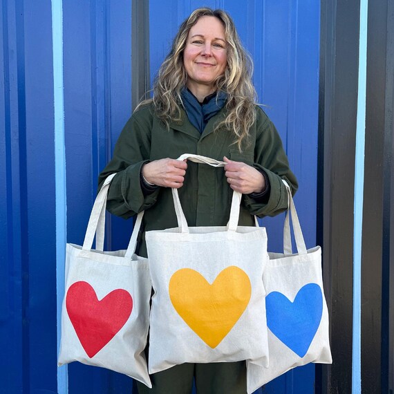 Solid Heart Tote Hand Bag, Big Heart Love Book Bag, Reusable Shop - Main Image