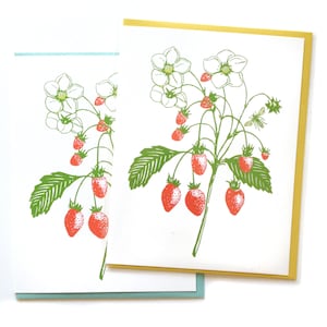 Strawberry Card, wildflower Cards, nature card, blank greeting cards, pretty botanical plant card, Mothers Day mom card image 1