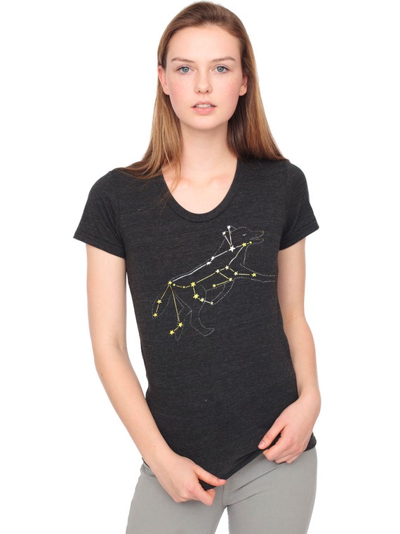 Women's Wolf Constellation Shirt: Gold Foil Star Zodiac Tee