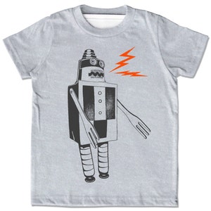 Indigo Build a Robot t-shirt, short sleeve shirt, chidren kids sizes, chose from gray or organic cream, original screenprint, sci-fi sparks image 3