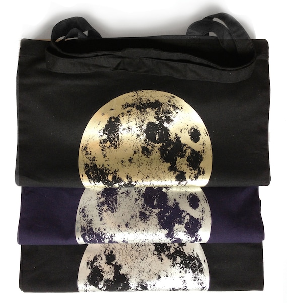 Moon Tote, Full Moon Tote Bag, Hologram Silver Foil Print